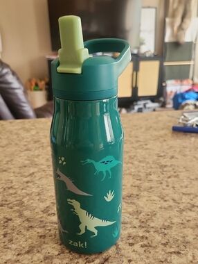 Zak! Teal Dinosaur Kids Water Bottle with Straw
